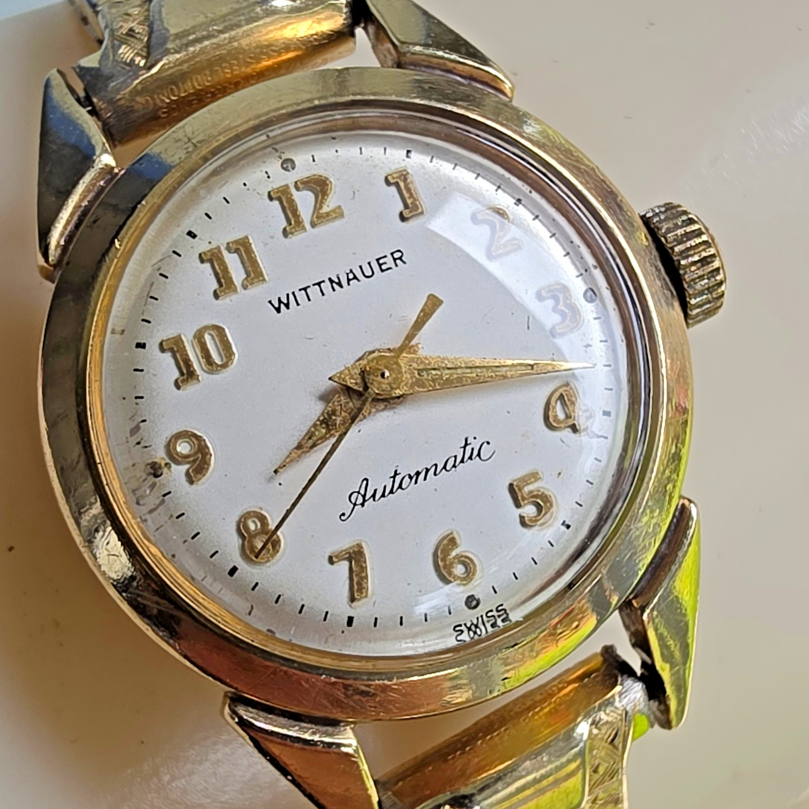 Vintage WITTNAUER Ladies automatic watch 10K GoldFilled Numeric Dial swiss 1960s
