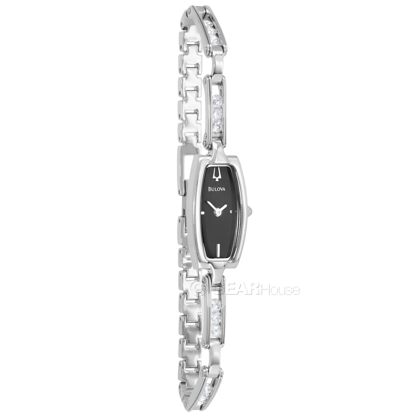 BULOVA Womens Floating Crystals Dress Watch, Black Dial, Silver Stainless Steel