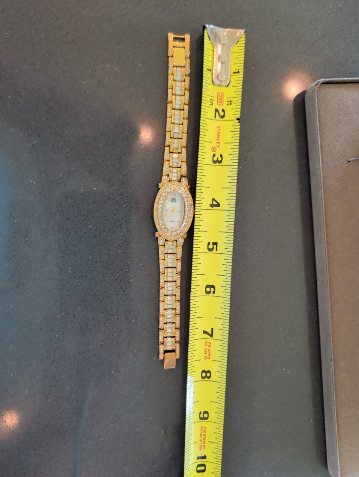 Nolan Miller Glamour Collection Gold Tone Clear Crystal Watch Needs Battery Q153