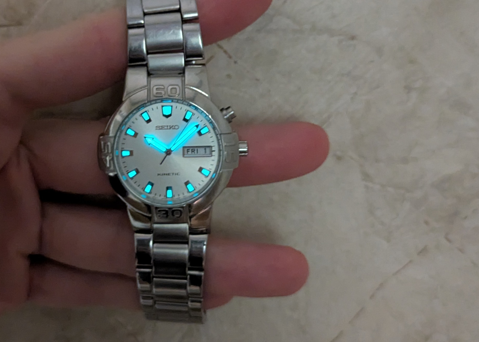 Seiko Kinetic 5M43-0E90 Silver Sunburst Day-Date | New Capacitor & Crystal