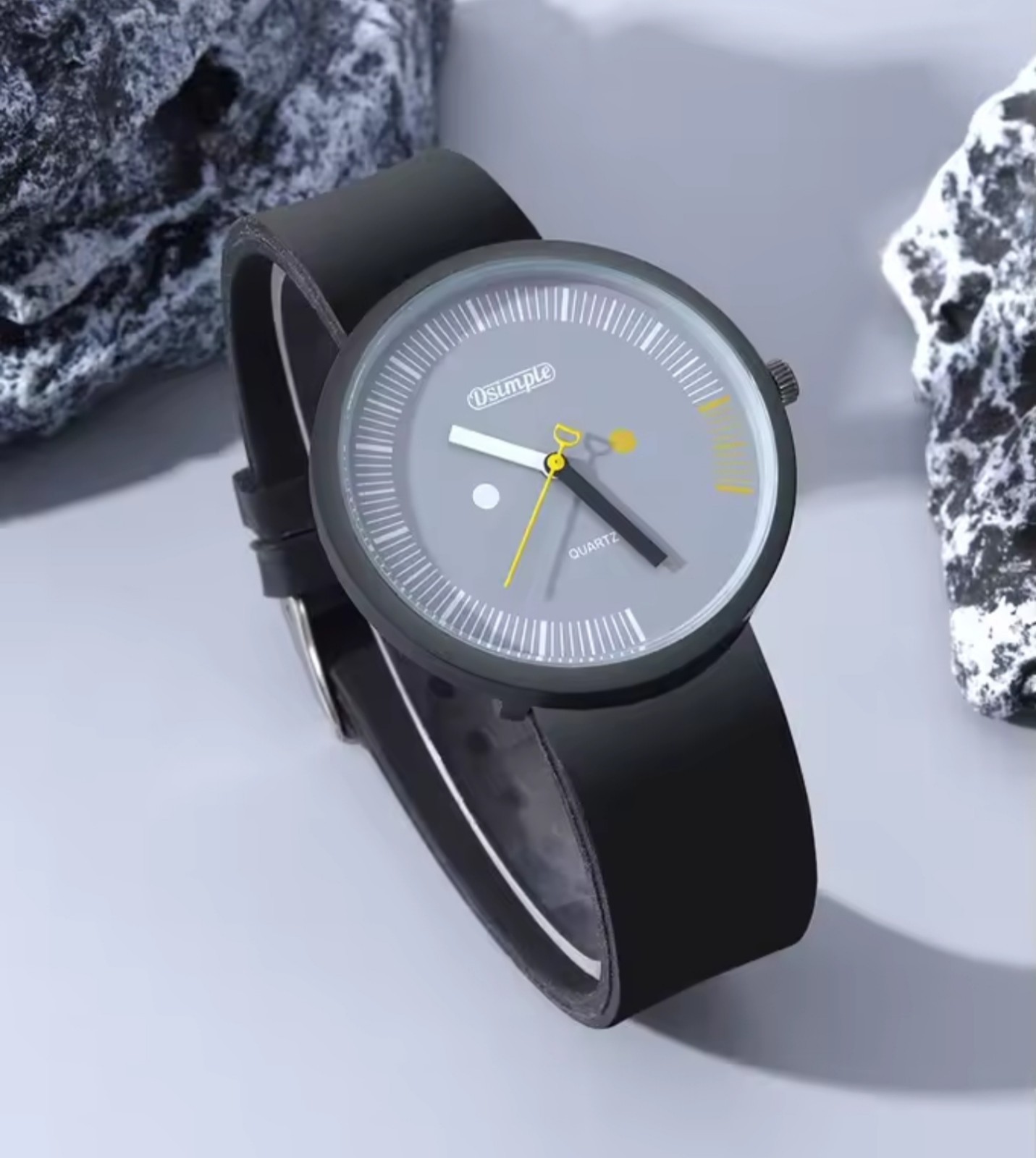 New Men’s Watch 40mm Black Matte Case Gray Dial Silicone Strap Modern Design