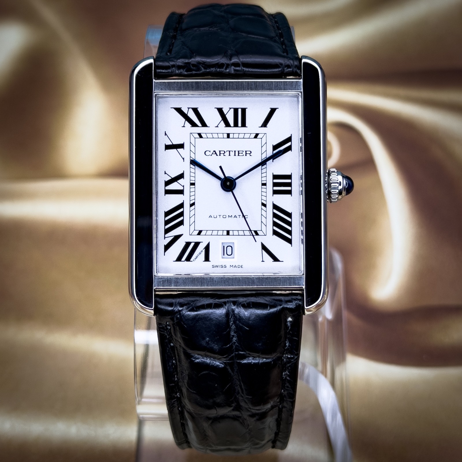 Cartier Tank Solo XL Stainless Steel Automatic Leather Strap Watch W5200027