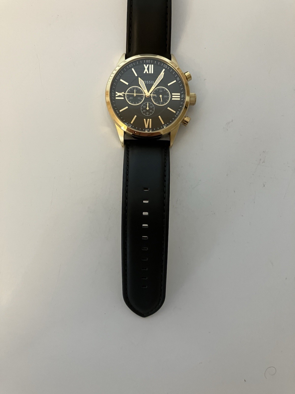 New Fossil Flynn Goldtone,Leather,Men’s Watch,Japan Chronograph Caliber, NWT+Box