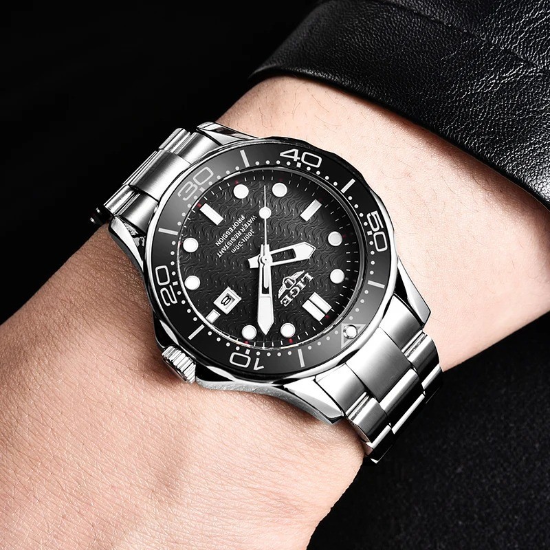 44MM LIGE Luxury Quartz Watch Men’s Diver Stainless 30M Waterproof Luminous NEW