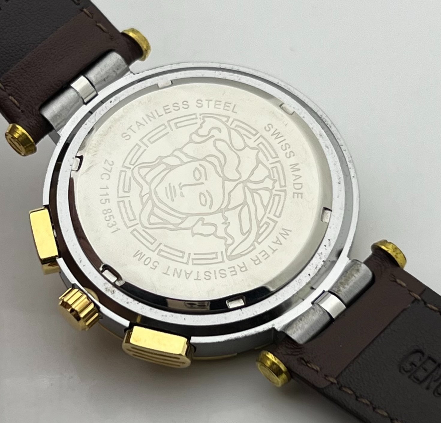 Precious Men’s Versace Greca Chronograph Golden Dial Date Working Wristwatch