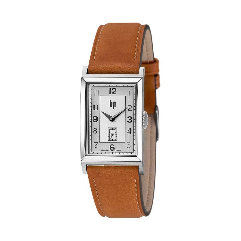 Lip T24 671276 Mens Brown Leather Strap Analog Silver Dial Quartz Watch 41.5 mm