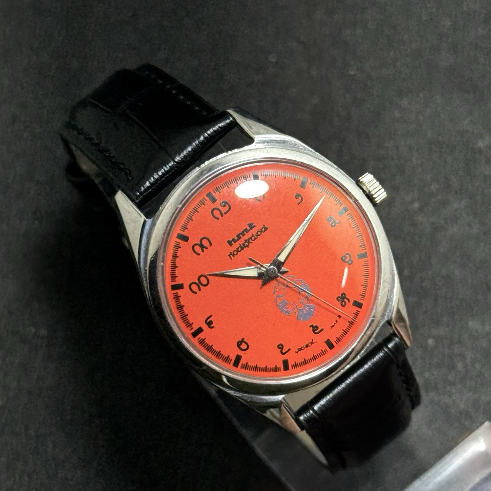 Vintage HMT Kannada Gandaberunda 17 Jewels With Orange Dial Men Wristwatch