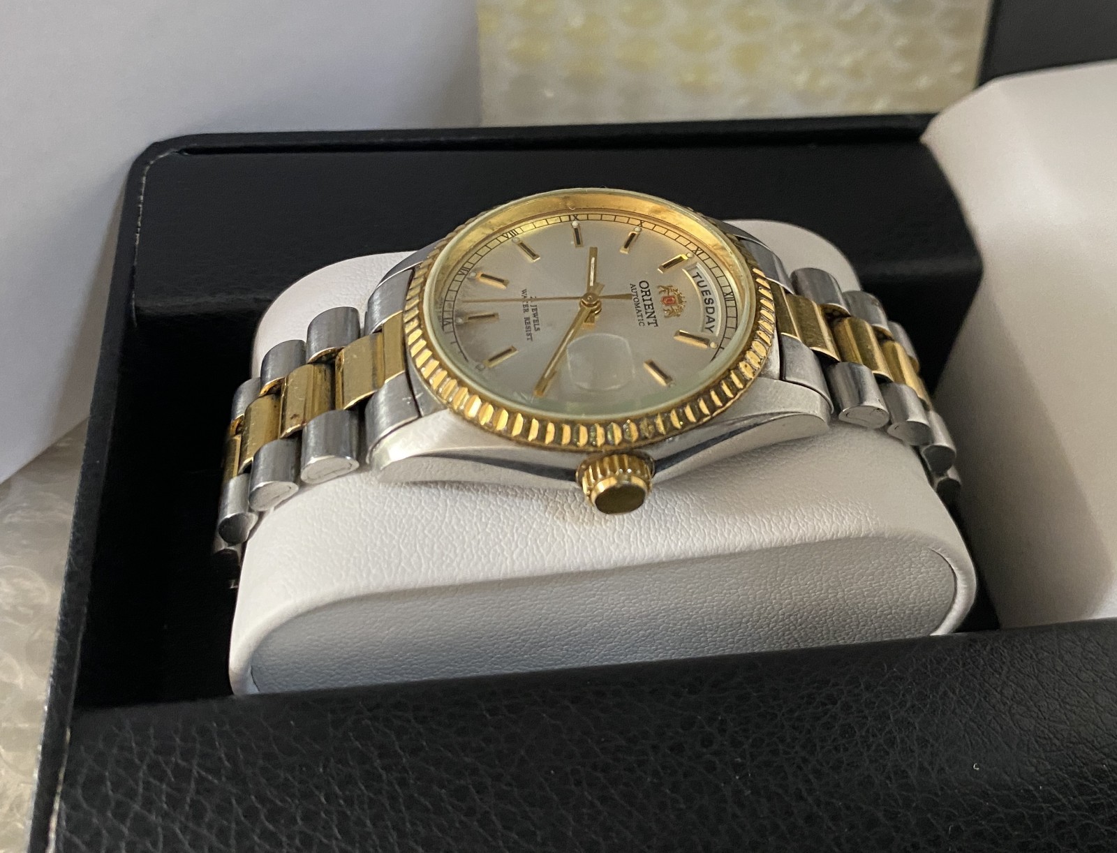 Orient President Automatic Day-Date White Dial Stainless Steel Gents Watch Rare