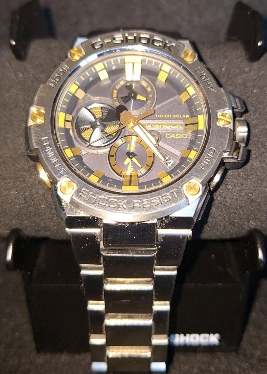 CASIO G-SHOCK GST-B100 G-STEEL Gold Black Solar Watch USED