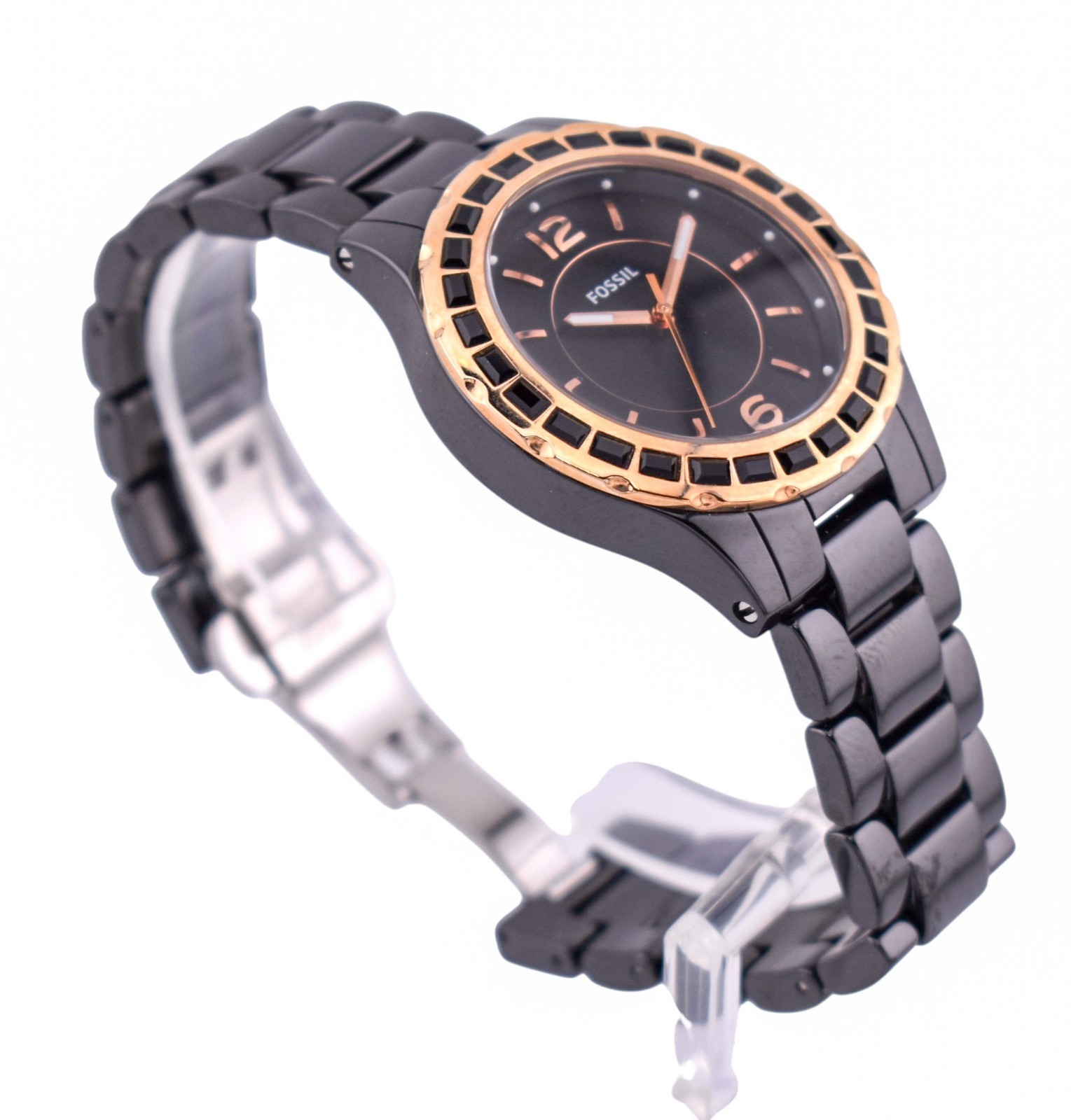 FOSSIL 38mm Baby Riley Ladies Black Ceramic Glitz Dial Watch CE1069 $225.00
