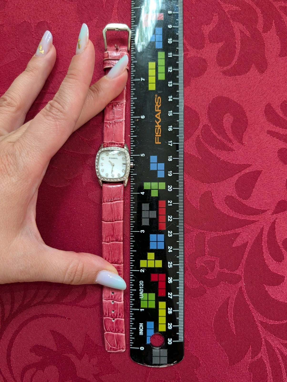 Fossil F2 Women’s Quartz Watch Square White Dial Red Leather Untested