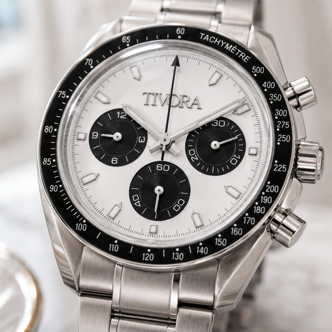 TÍVORÁ Veyron Argent Steel Frost Dial – Custom Branded Automatic Chronograph Wat