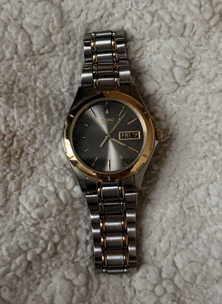 Seiko Quartz Dress Day/Date 35mm Gray Dial Two-Tone Steel Bracelet