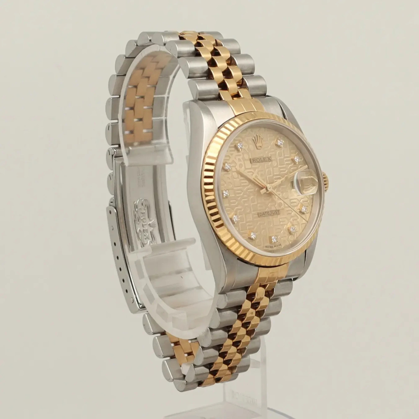 Rolex Datejust 36 18K Gold Steel Champagne Jubilee Diamond Dial Watch 16233
