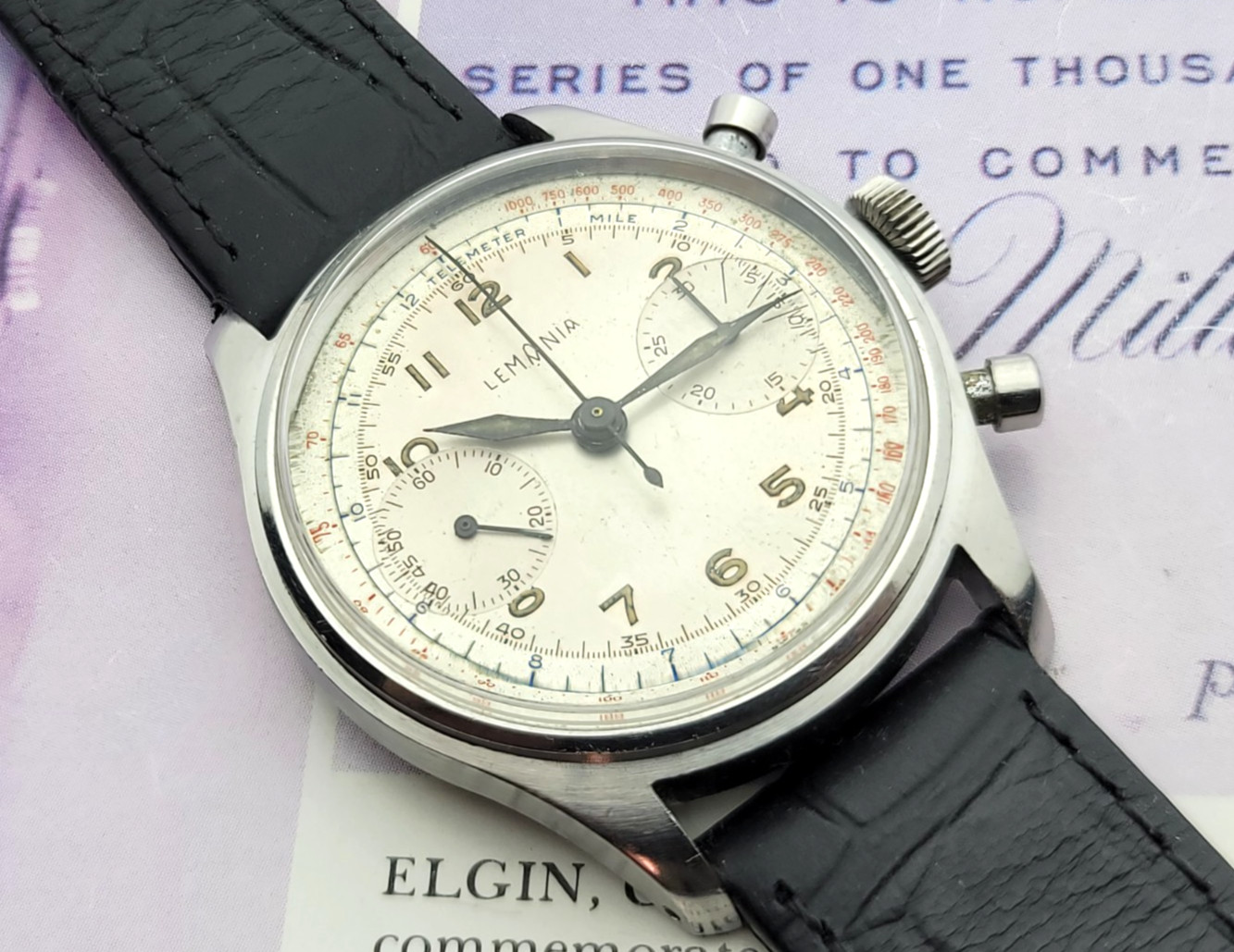 Stainless steel Lemania 15 TL chronograph 38.58mm Water proof case ,SERVICED.