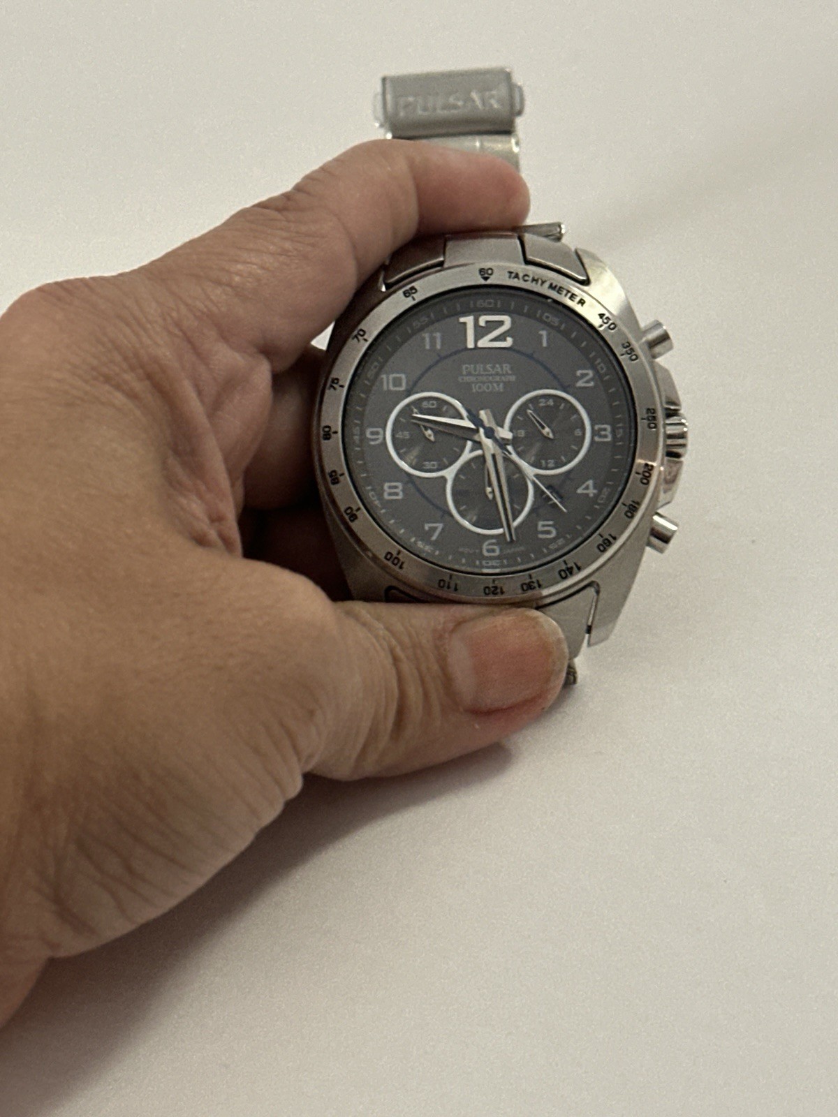 Pulsar Men’s Quartz Chronograph Tachymeter Date 100m Silver Steel Watch