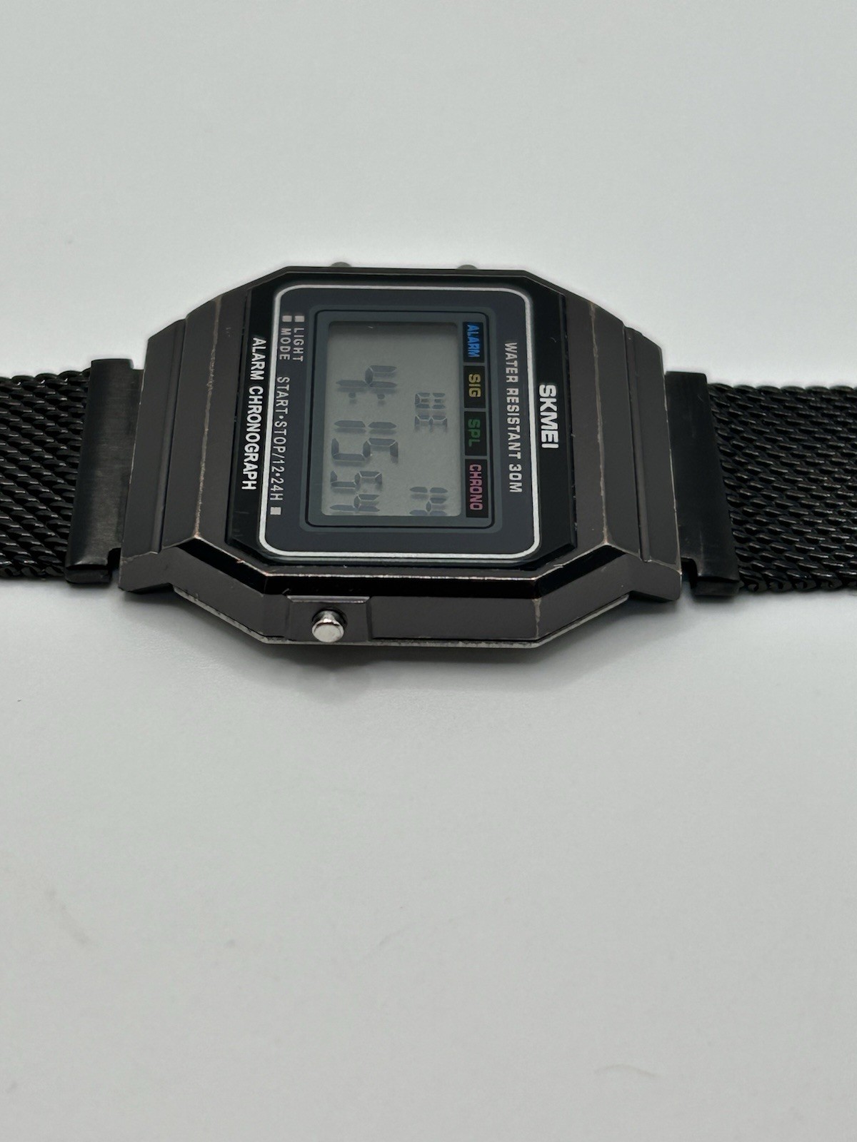 Vintage SKMEI Mens Digital Watch 30mm Black Chronograph 30M WR Alarm Quartz