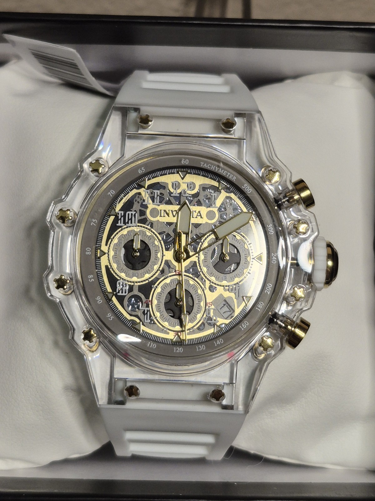 Invicta Racing Vaulthan Men’s 44mm White Gold Clear Dial 69689 NEW w Warranty