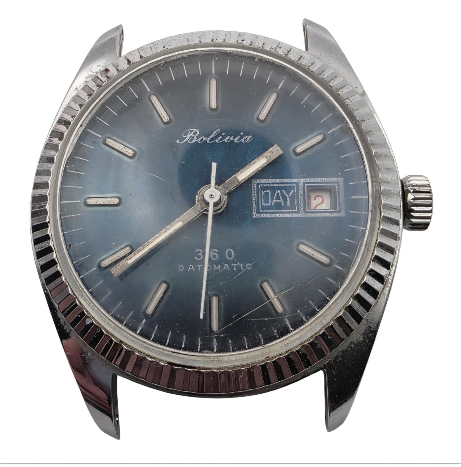 Bolivia 360 Men’s Mechanical Watch Day Date Blue Dial Runs Briefly Lot