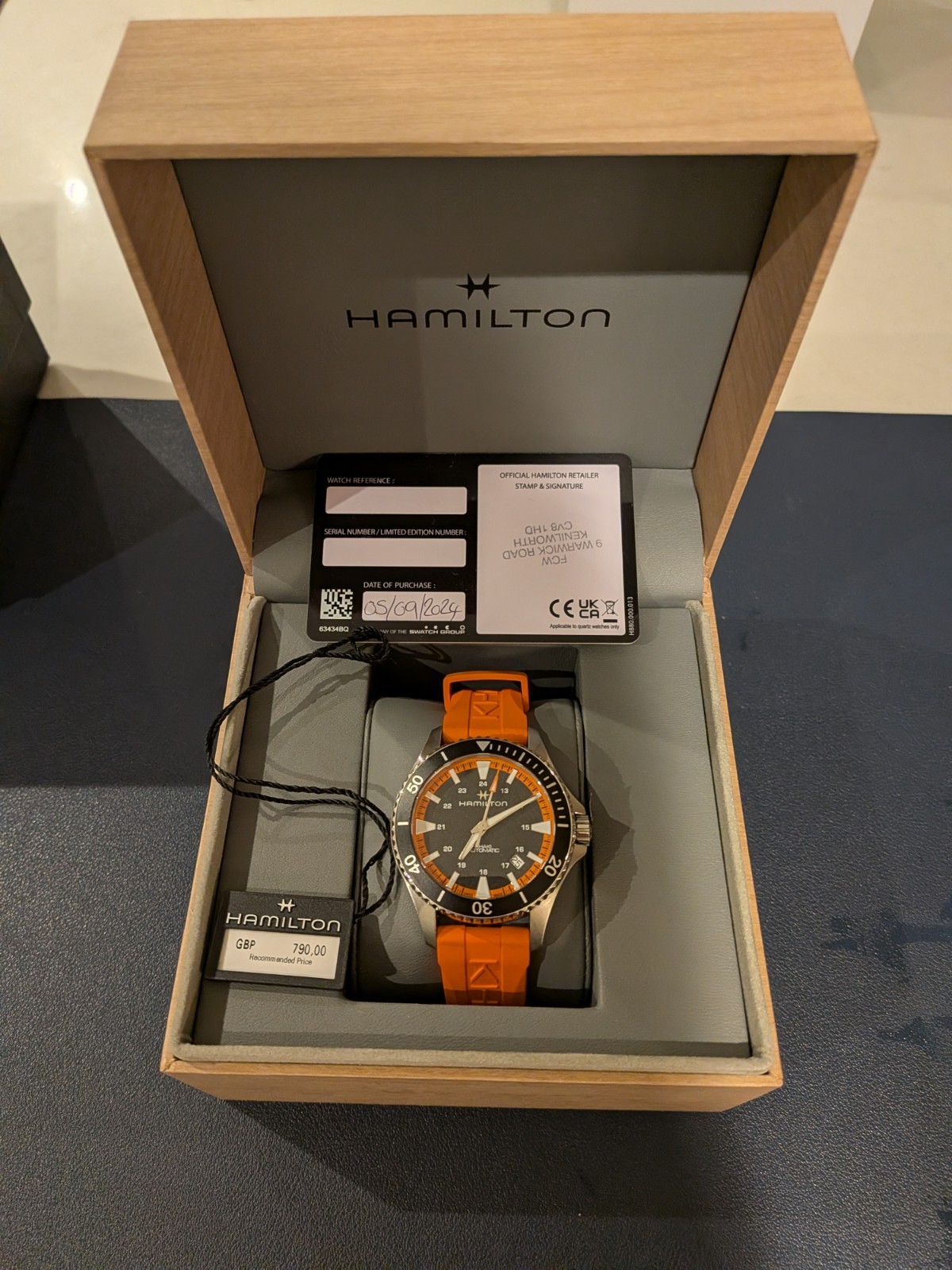 Hamilton Khaki Navy Scuba Orange Rubber Strap Black Dial H82395331 Mens Watch