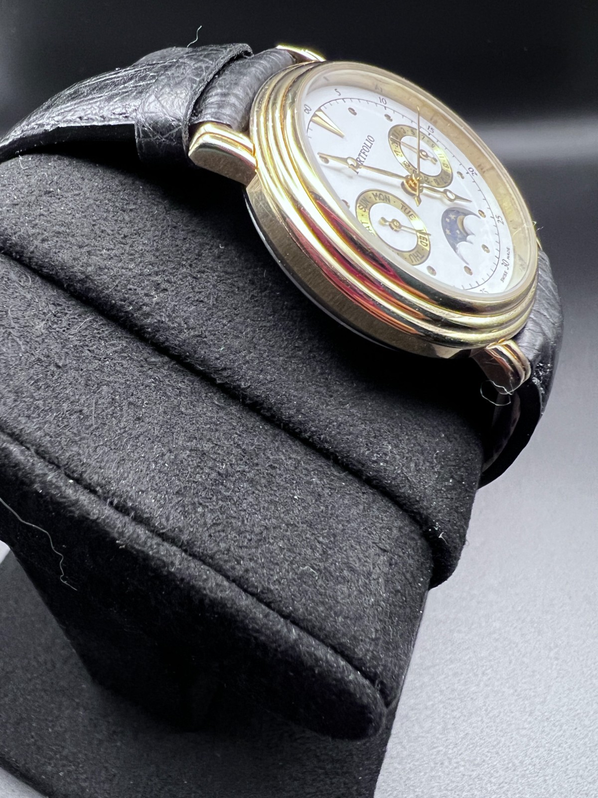 Tiffany & Co Portfolio Moonphase Swiss Quartz 18K Gold Plate Watch Box Unworn