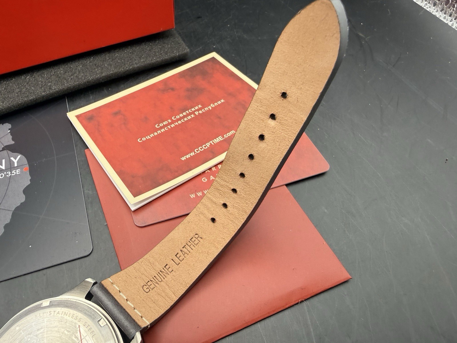 CCCP Mirny Watch Soviet-Inspired Green Dial Leather Strap Box Damage