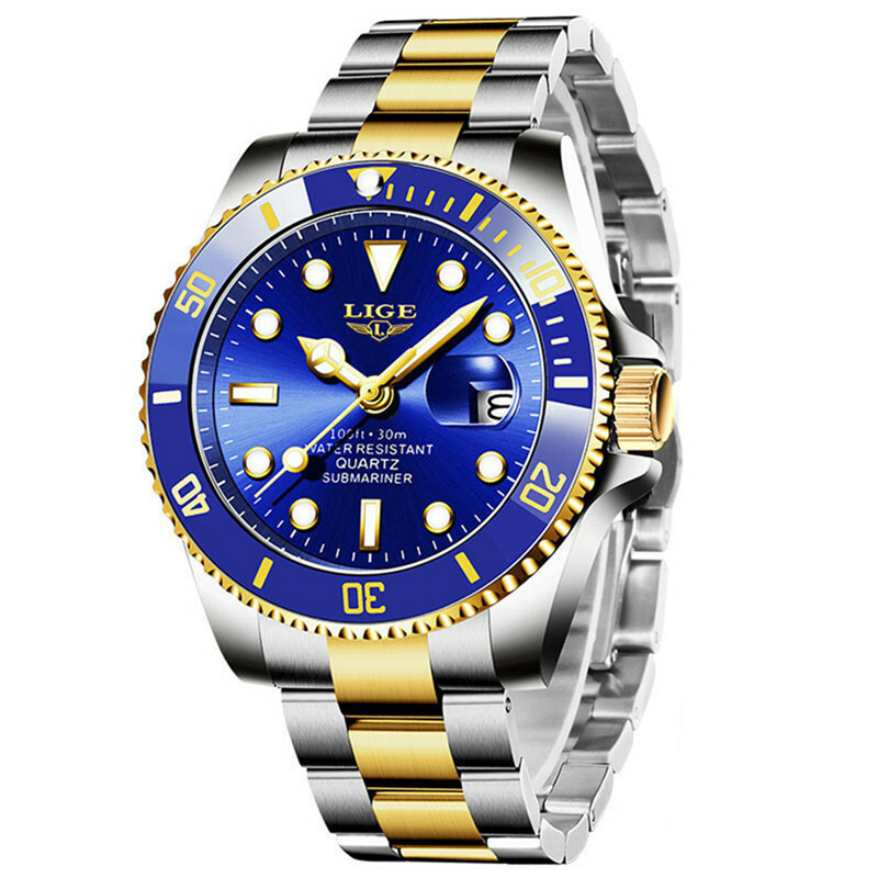 LIGE Men Quartz Watch Brand Luxury Silver Steel Wristwatch Business Male Watches