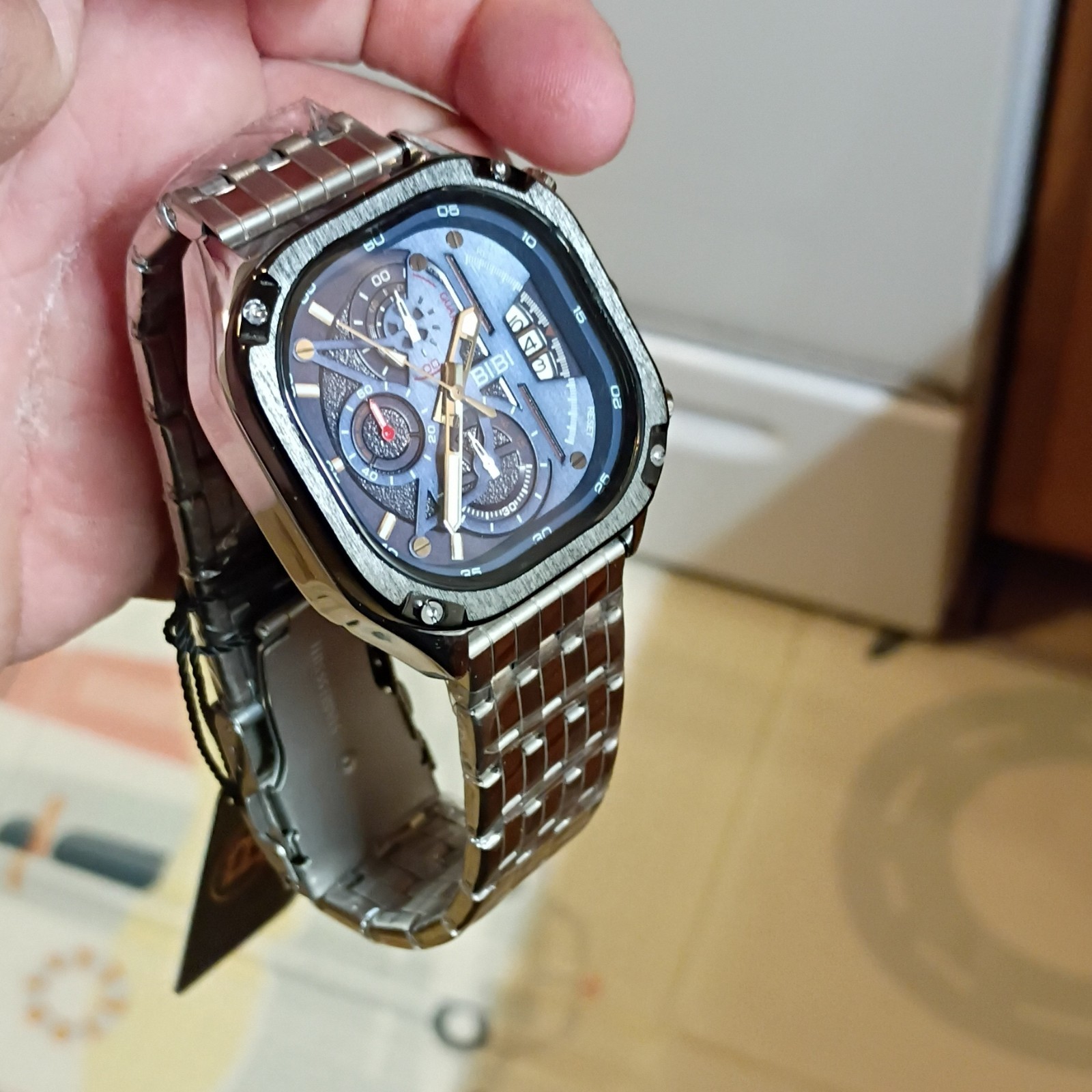 BIBI Luxury Watch Men’s Quartz Chronograph Date Blue Dial SS Bracelet w/ Box