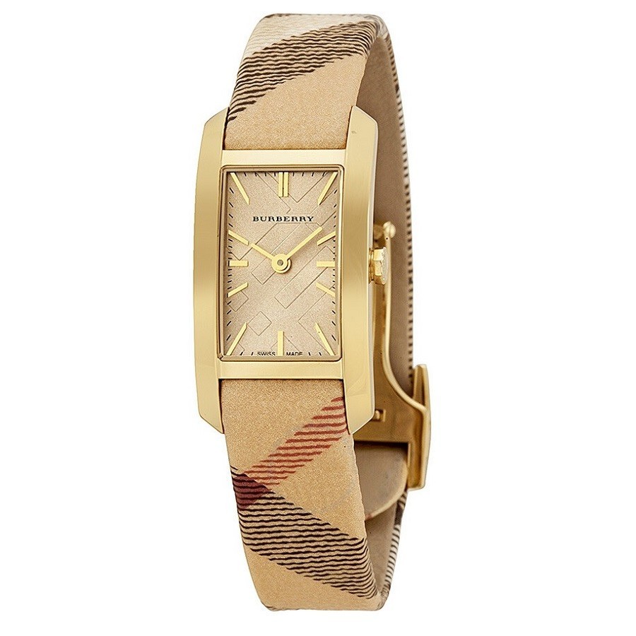 BURBERRY WOMENS WATCH FABRIC & LEATHER MULTICOLOUR STRAP WITH GOLD DIAL BU9509