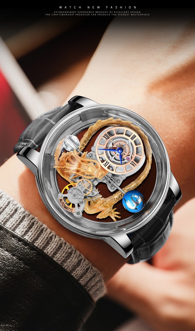 PINDU Luxury Celestial Unmoving Dragon Waterproof Sports Machinery Men’s Watch