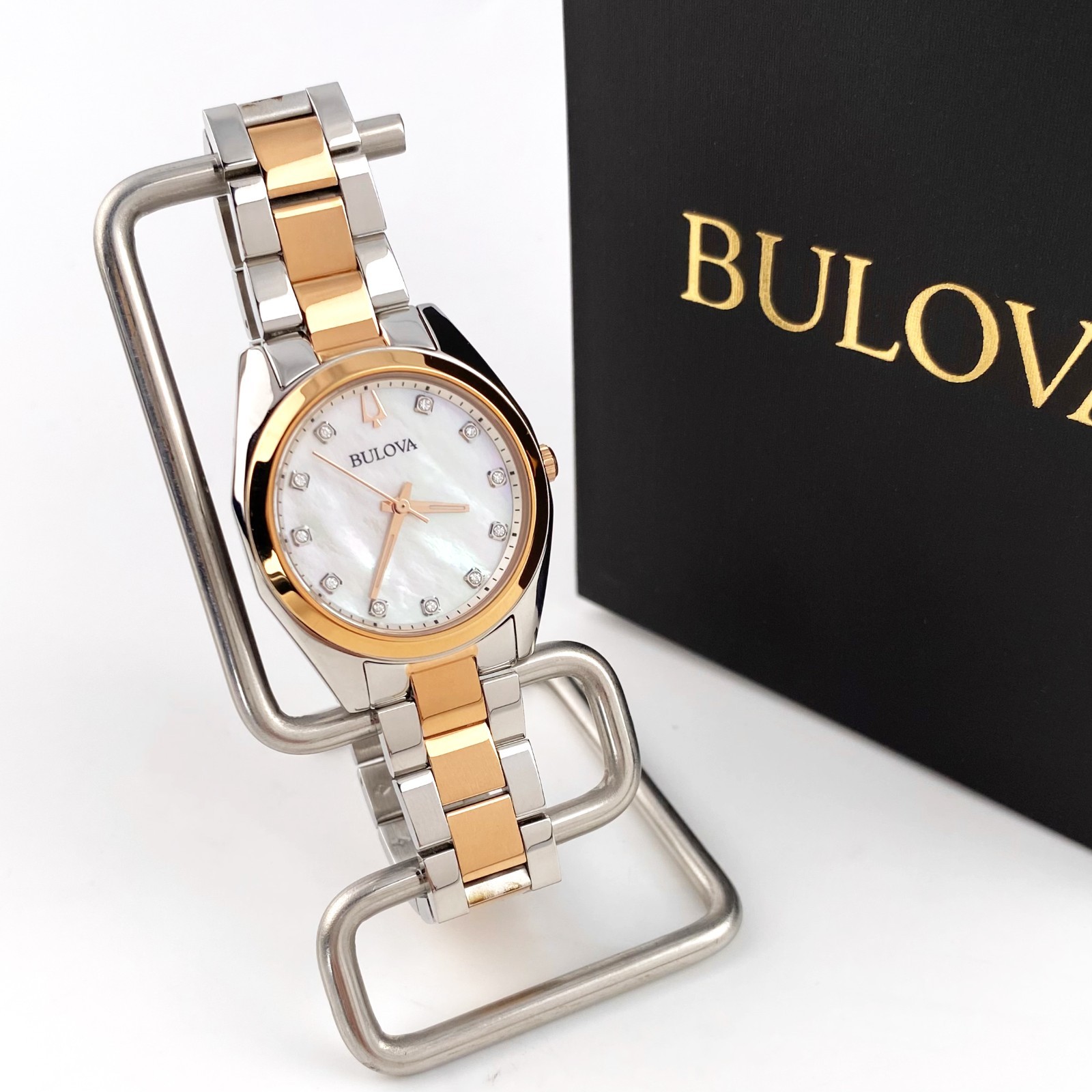 Bulova Surveyor Mother of Pearl White Dial Rose Gold Women’s Watch 98P207
