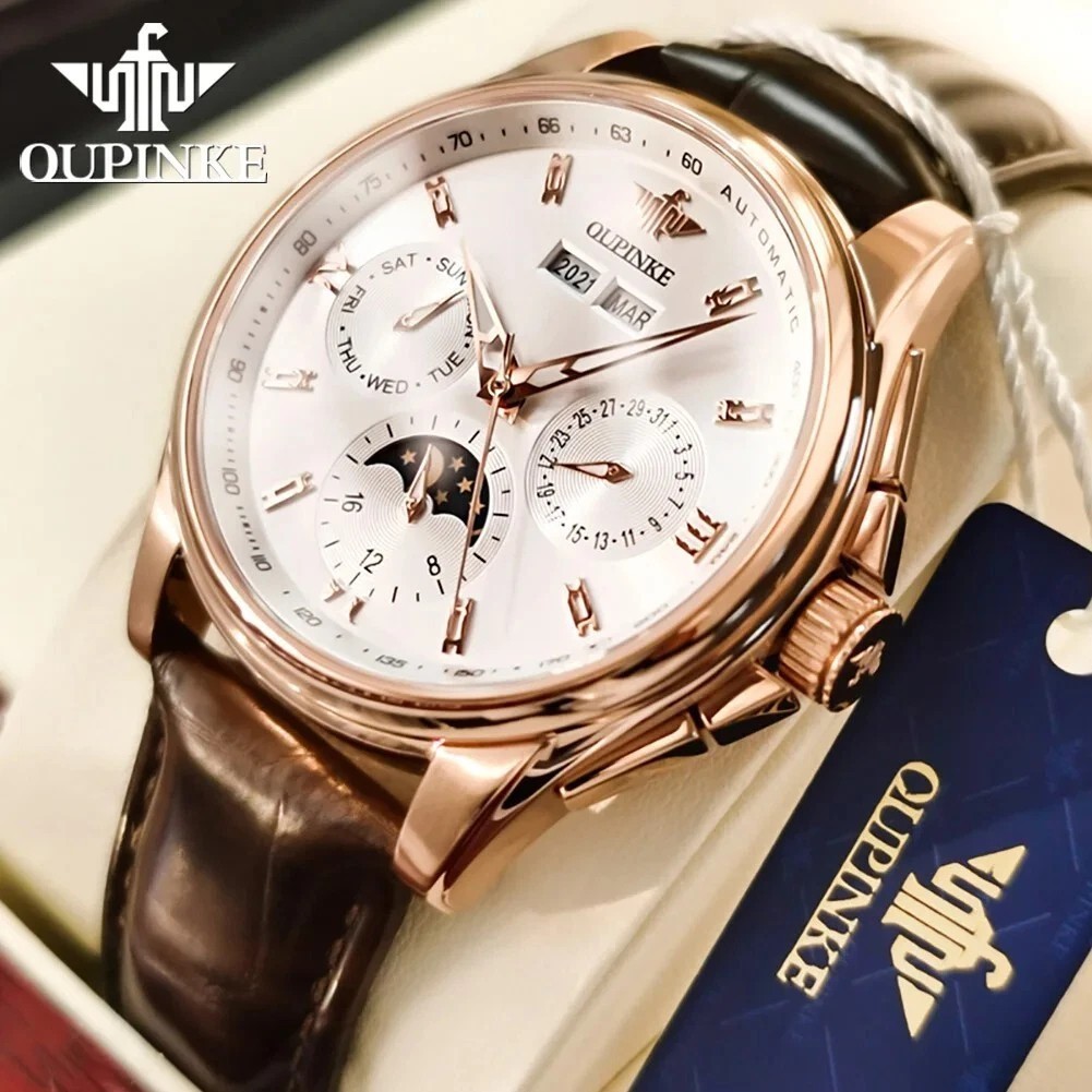 Automatic Mechanical Waterproof Watch Moon Phase Luxury Dial Men’s Men Strap