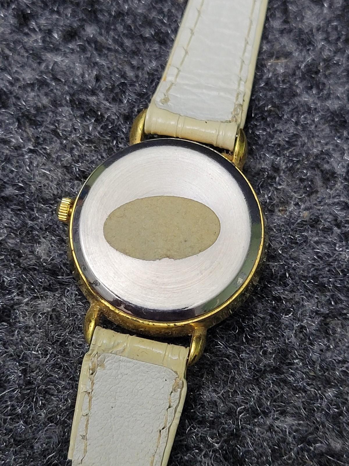 Pierre Nicol Womens Wristwatch Gold Case Beige Faux Leather Strap Quartz