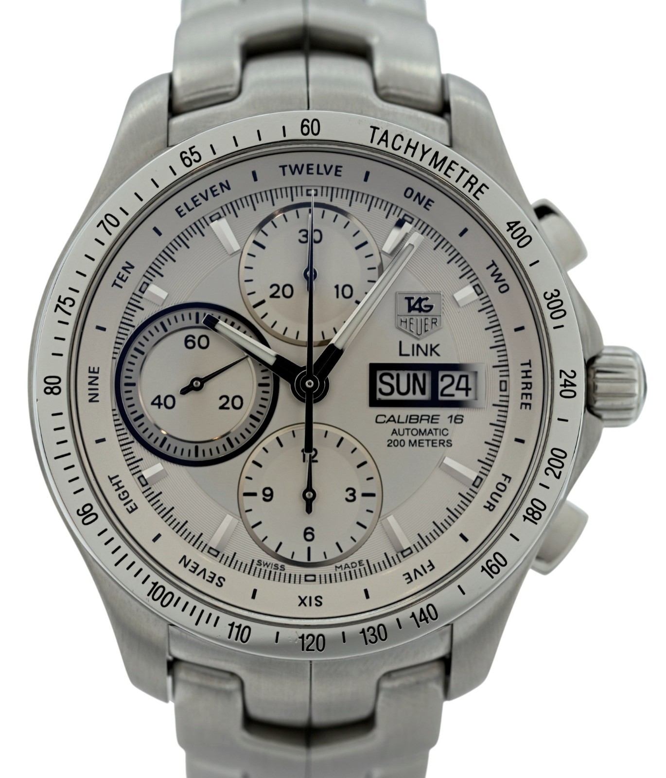 Tag Heuer 42mm Men’s Link Silver Dial Automatic Chronograph Cal 16 Watch CJF211B
