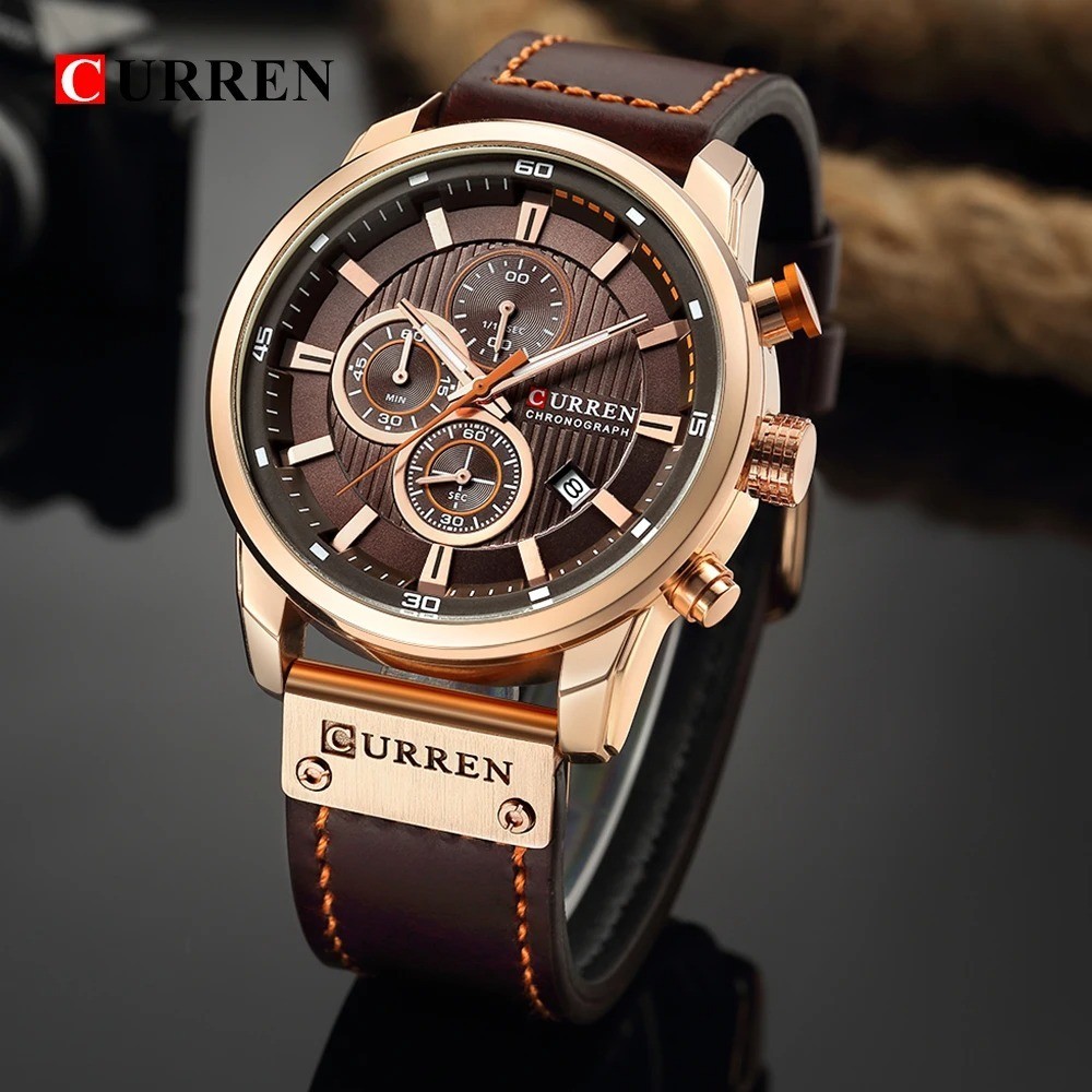 CURREN Men Watches Brand Male Leather Watch Chronograph Date Business Wristwatch