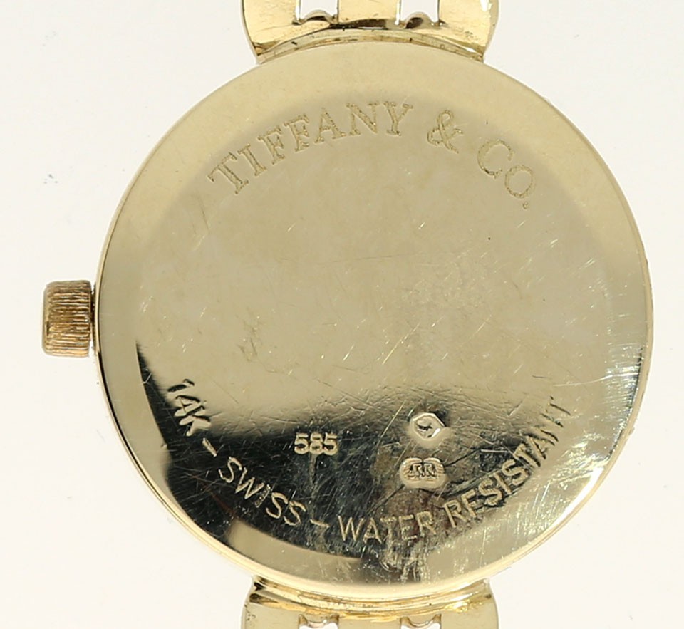 Tiffany & Co. 14K Yellow Gold Swiss Quartz Watch White Roman Dial 21MM