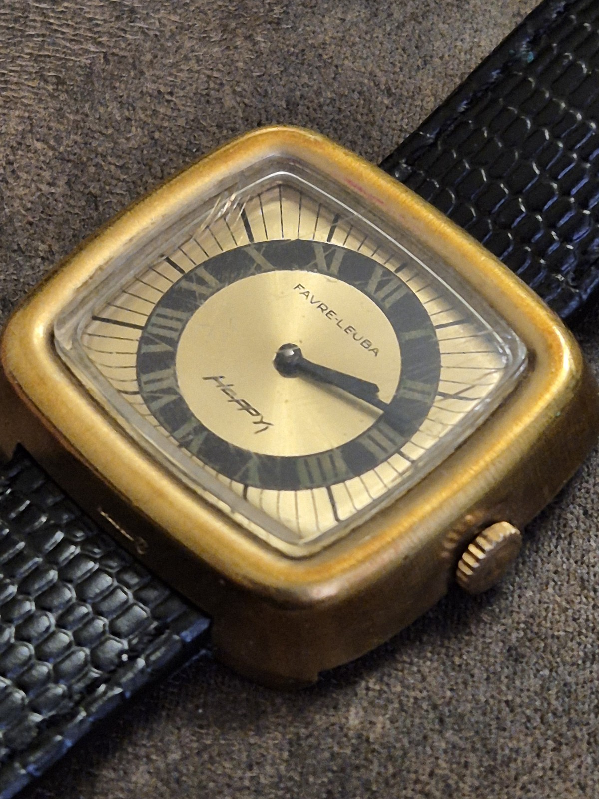 Vintage Rare Favre Leuba Happy Gold Plaque Watch 30 mm Working