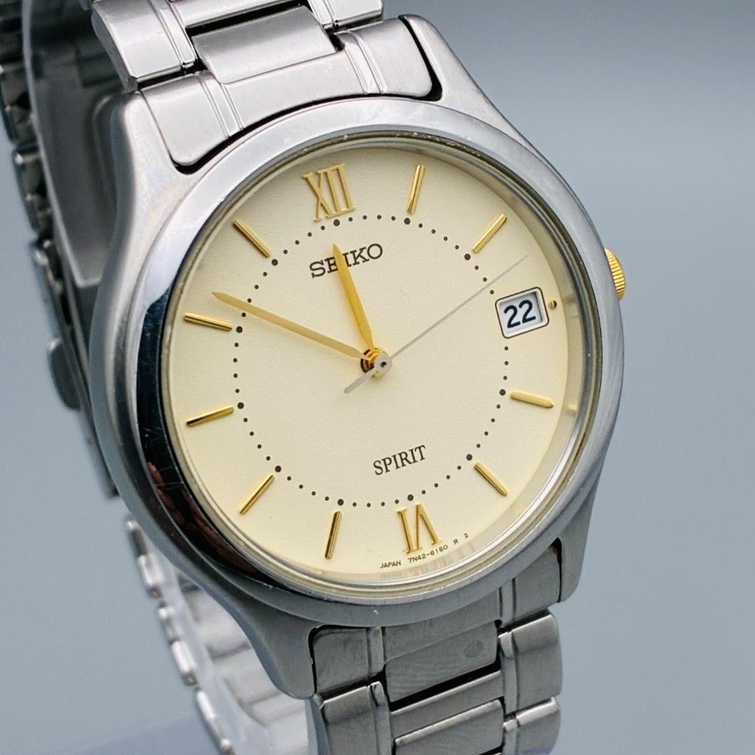 Battery replaced SEIKO Spirit 7N42 beige working vintage