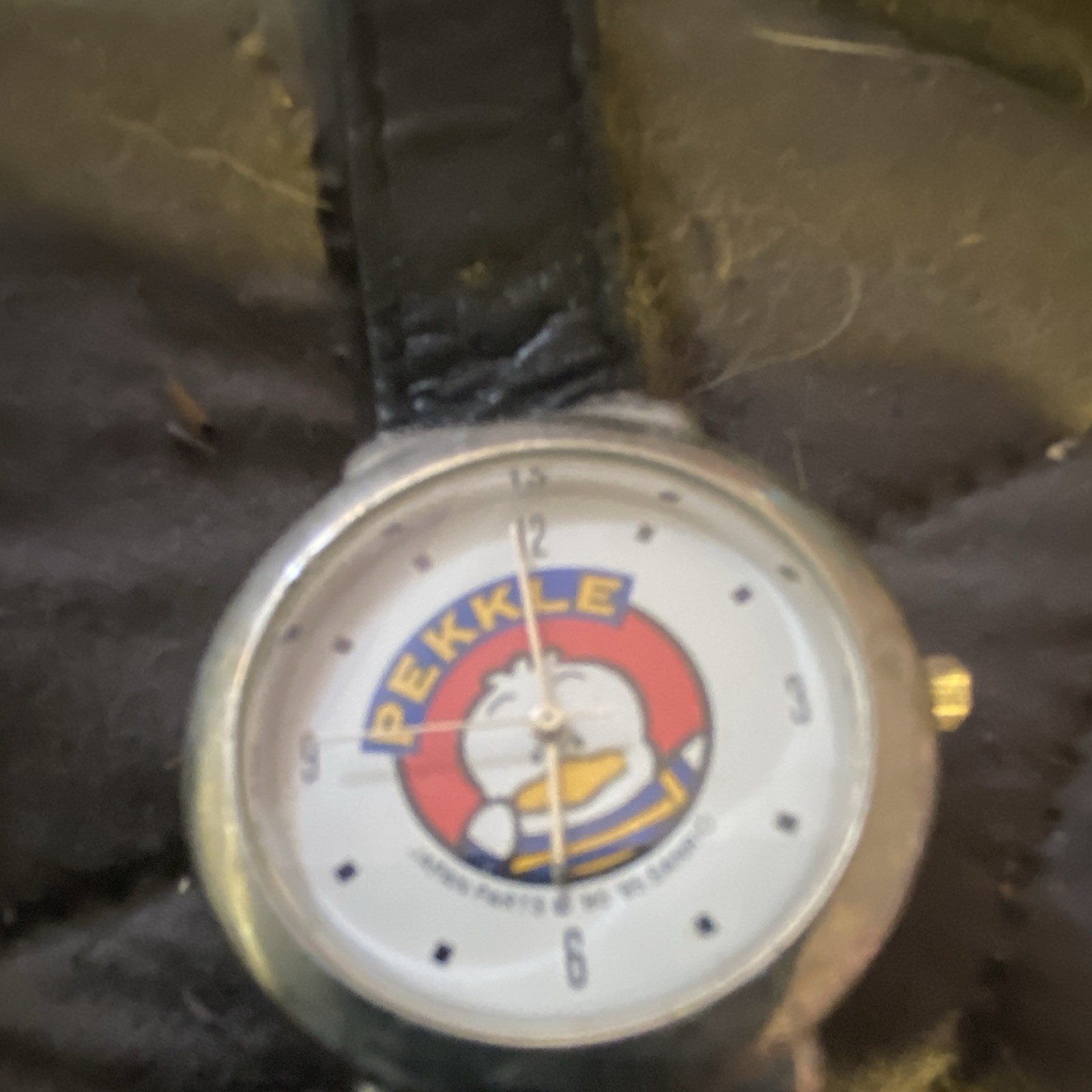 Cartoon Dial Analog Wristwatch White/Multicolor Dial Black Leather Strap