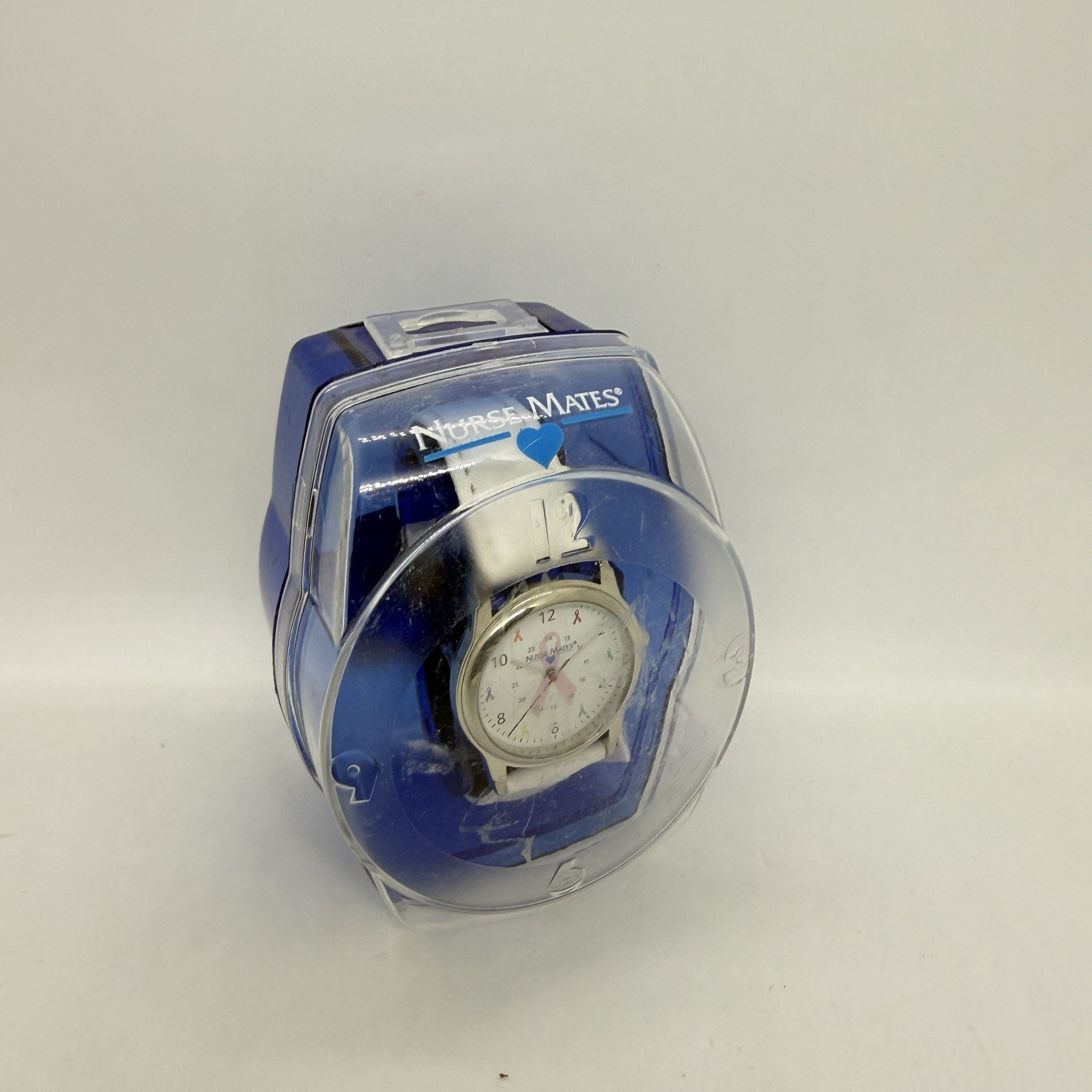 Nurse Mates ribbons Awareness nurse watch Leather strap – White