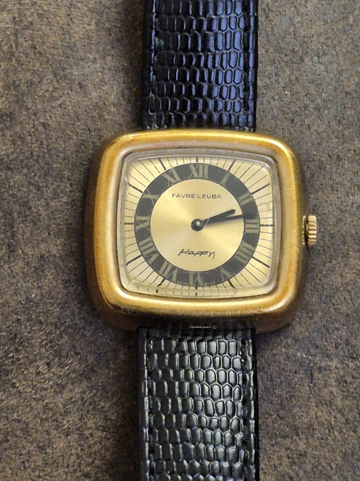 Vintage Rare Favre Leuba Happy Gold Plaque Watch 30 mm Working