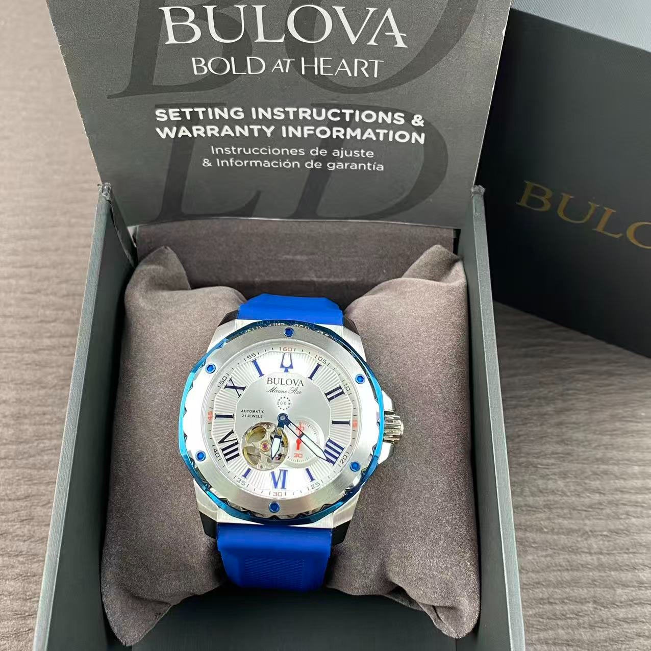 Bulova Marine Star 98A225 Men’s Automatic Watch Blue Rubber Strap New With Box