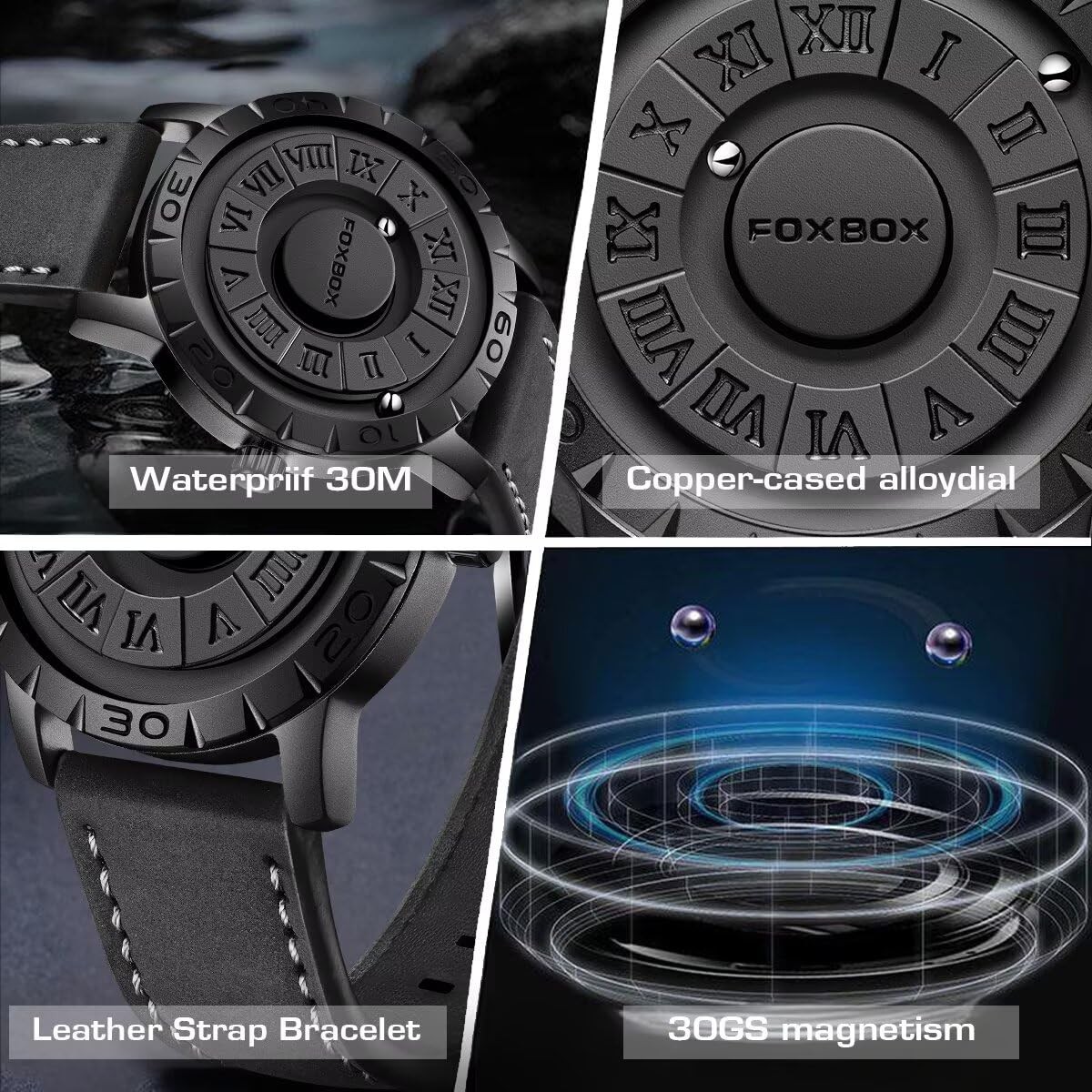 Men’s Watch Magnetic Floating Ball Pointer Roman Numerals Quartz Watches