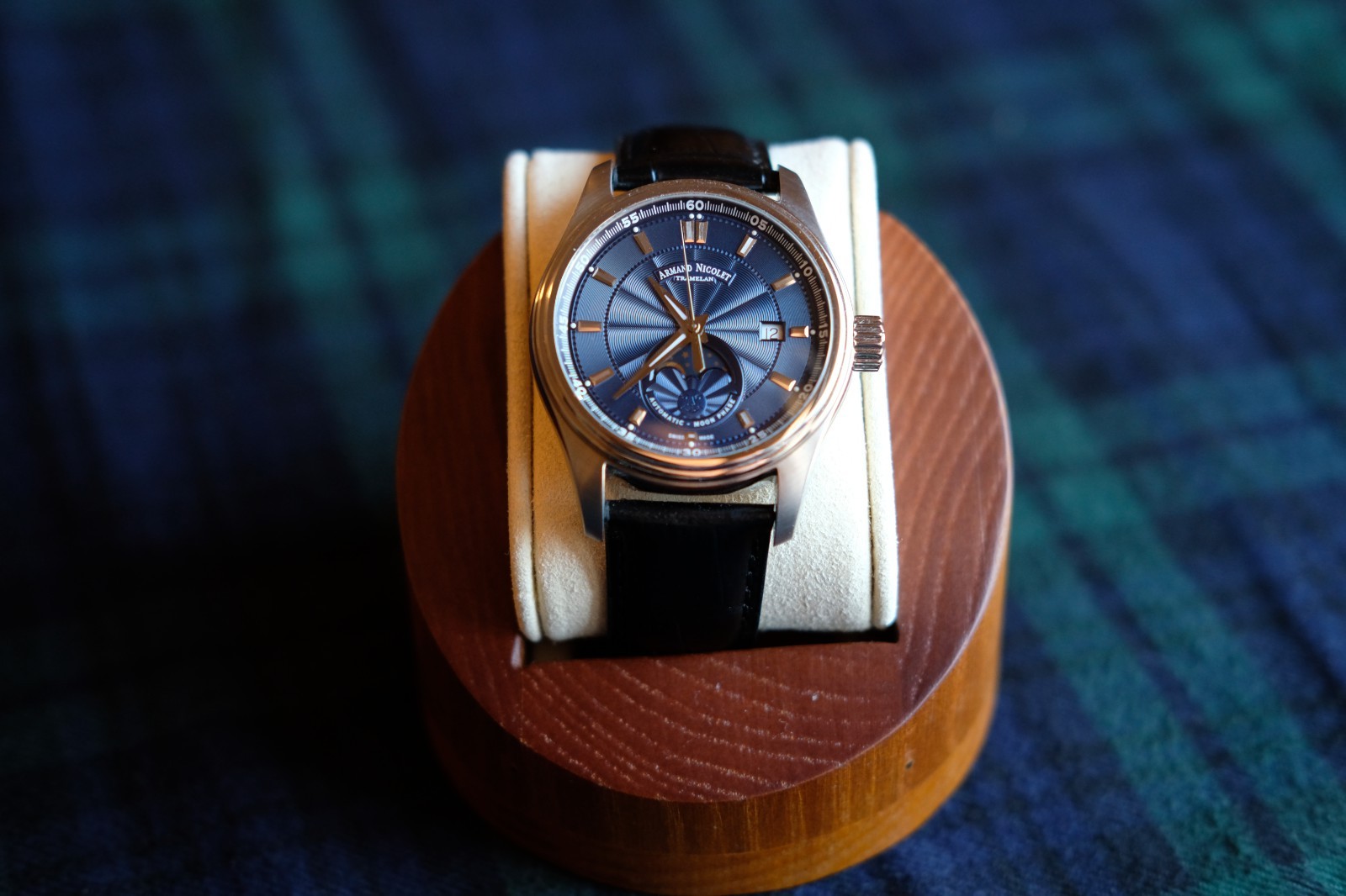 Armand Nicolet Blue Dial Excellent condition Guilloche Moonphase Dress Watch