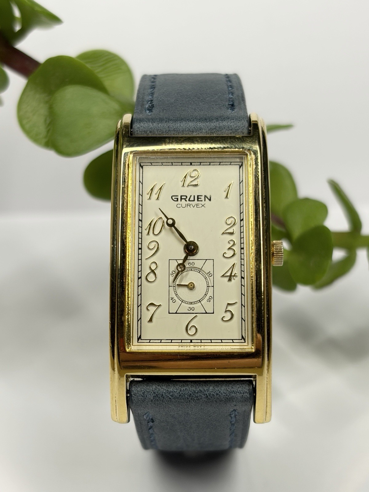 Gruen Curvex Quartz Tank Watch Gold Plated 10 Micron GP Back Art Deco Style