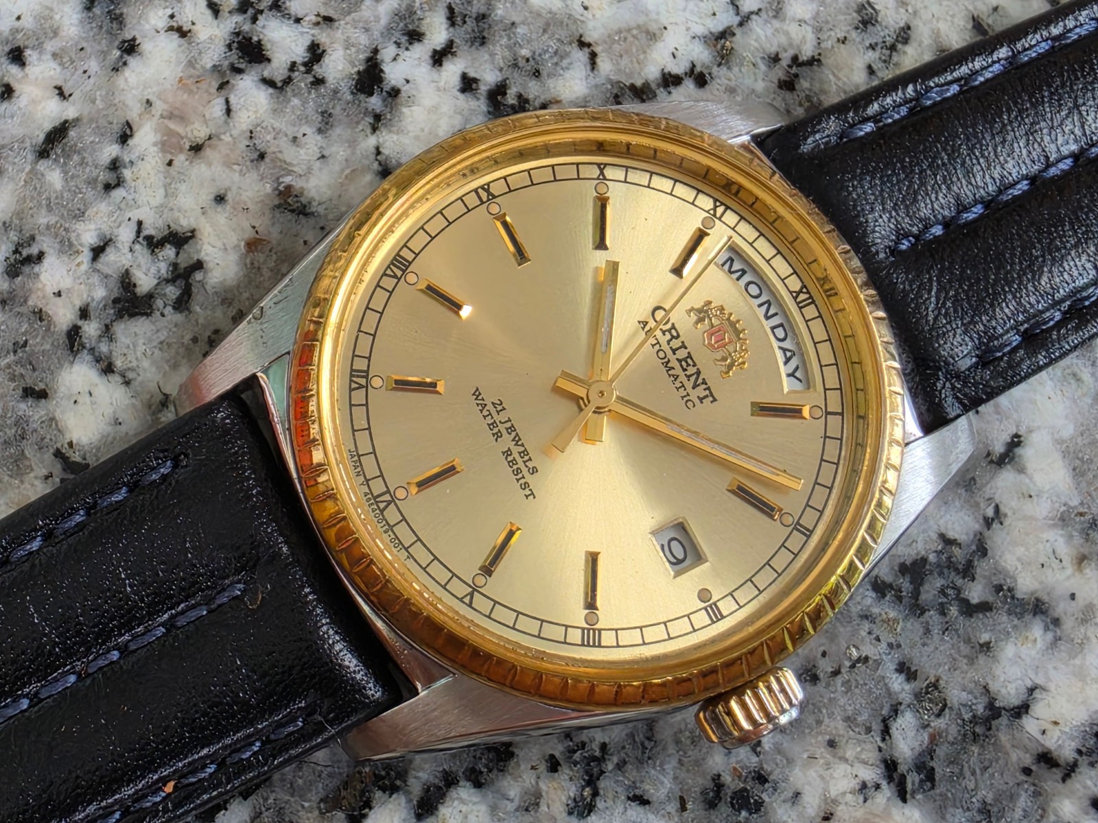 RARE Vintage Orient President Day/Date Auto Watch Rare Gold Dial 46e001-91