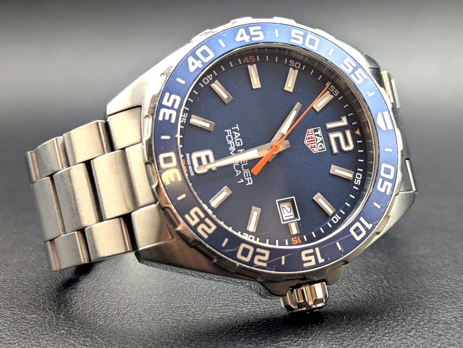 TAG Heuer Formula 1 WAZ1010 Blue Orange 43mm 200m Quartz 18cm Bracelet Tested