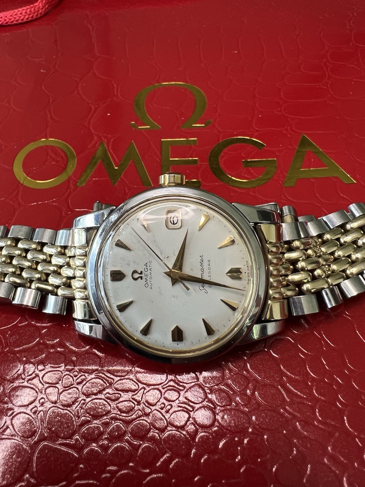 Vtg Omega Seamaster Calendar Watch, Auto Beads of Rice & Arrow Markers, Ref 2849