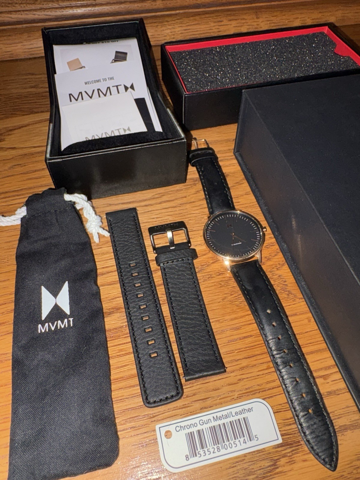 MVMT Boulevard Men’s Quartz Watch Black Dial Gold Case Black Leather, Box+Manual
