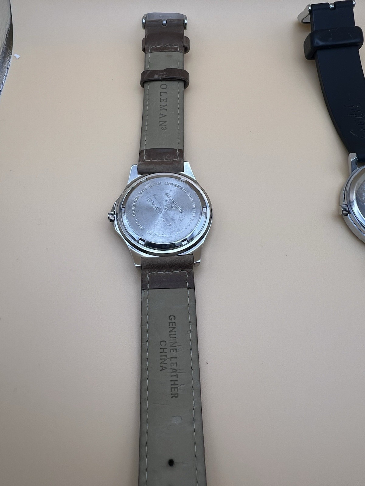 Coleman Quartz Watch Brown Leather & Speidel Quartz Watch Black Rubber Band